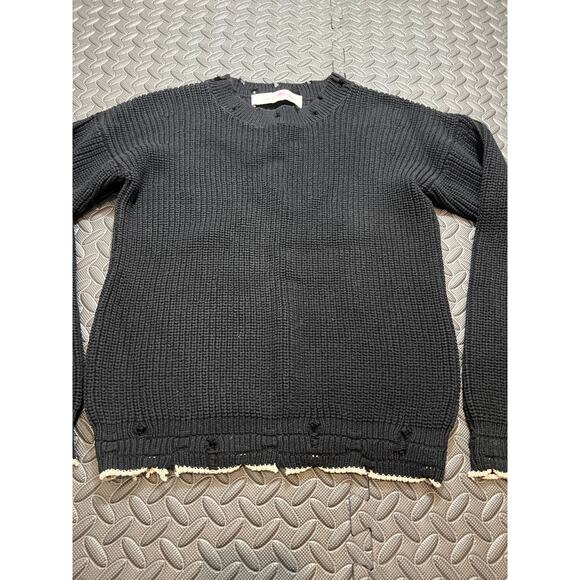 IRO Distressed Chunky Knit Crewneck‎ Sweater Black Medium Grunge Moto Cotton - Picture 2 of 8